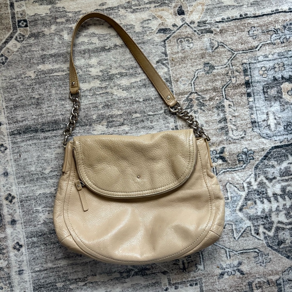 Kate Spade Hobo Shoulder Bag taupe tan Leather Cobble Hill Penny Fold Over Flap